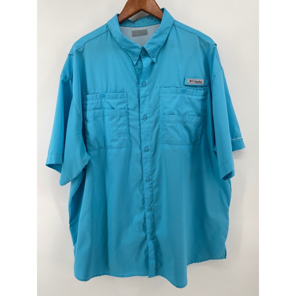 Columbia PFG‎ Fishing Shirt Mens XXL Blue Short Sleeve Omni-Shade Ventilated